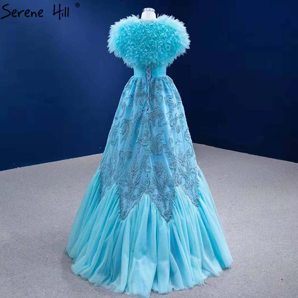 Serene Hill Water Blue Luxury Evening Dresses Gowns 2025 A-Line Beaded Water Blue / 2