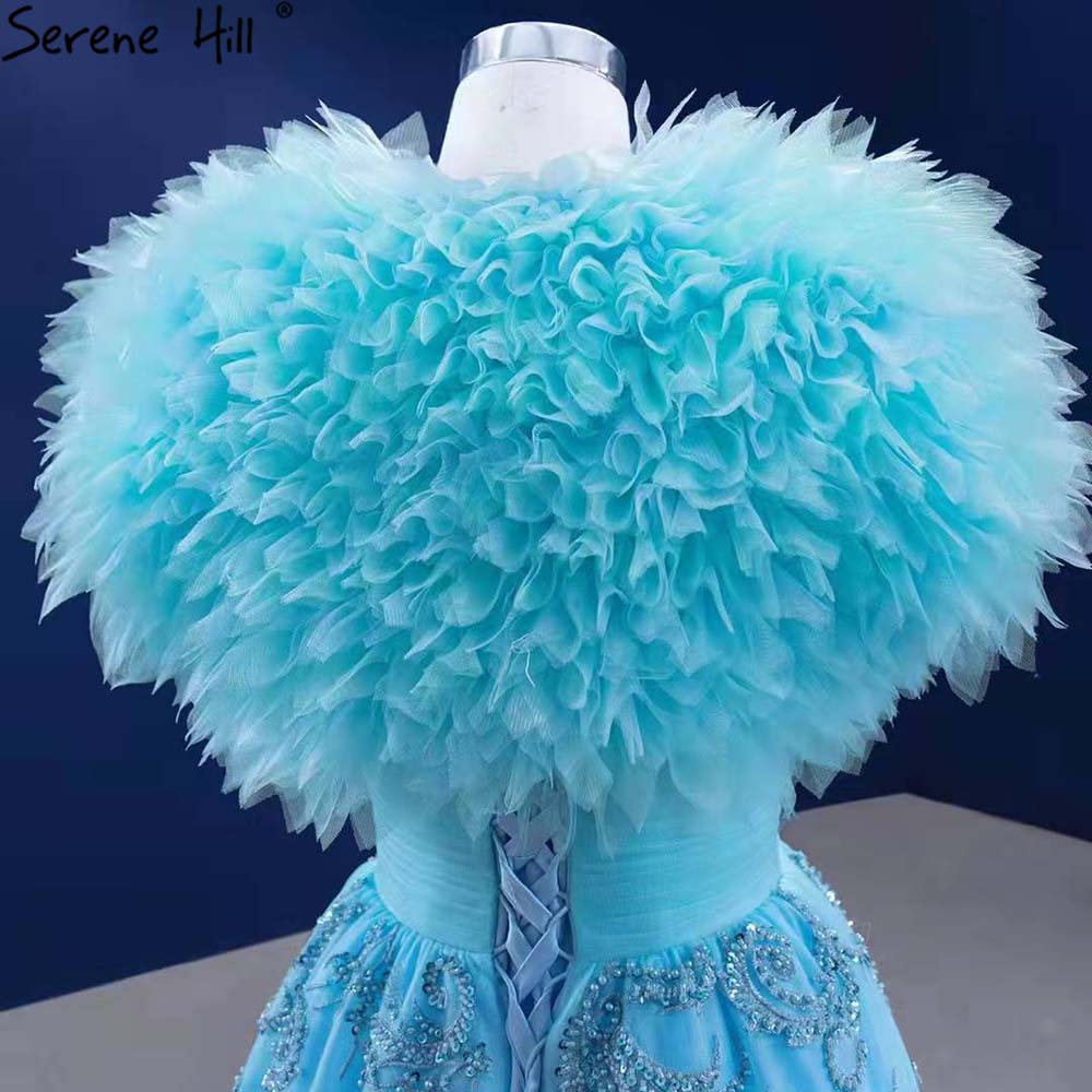 Serene Hill Water Blue Luxury Evening Dresses Gowns 2025 A-Line Beaded High-end For Women Wedding Party HM67419 - SERENE HILL