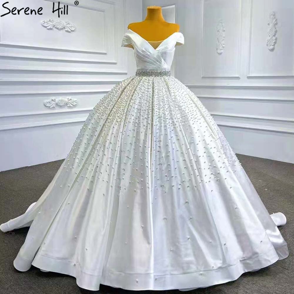 Serene Hill White Beaded Crystal Wedding Dresses 2025 Satin Luxury Sweetheart Bride Gowns HM67422 Custom Made - SERENE HILL