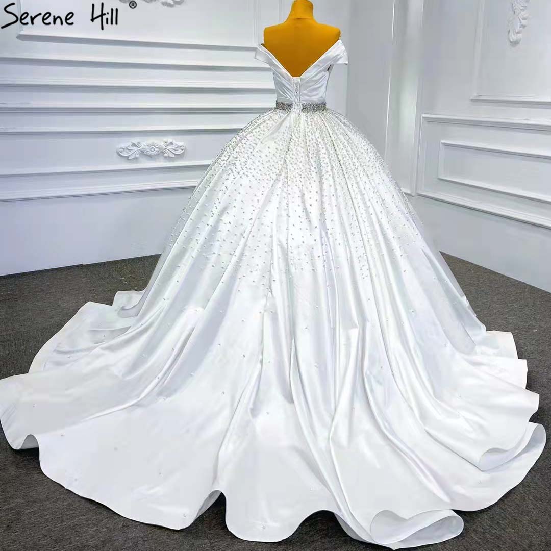 Serene Hill White Beaded Crystal Wedding Dresses 2025 Satin Luxury Sweetheart Bride Gowns HM67422 Custom Made - SERENE HILL