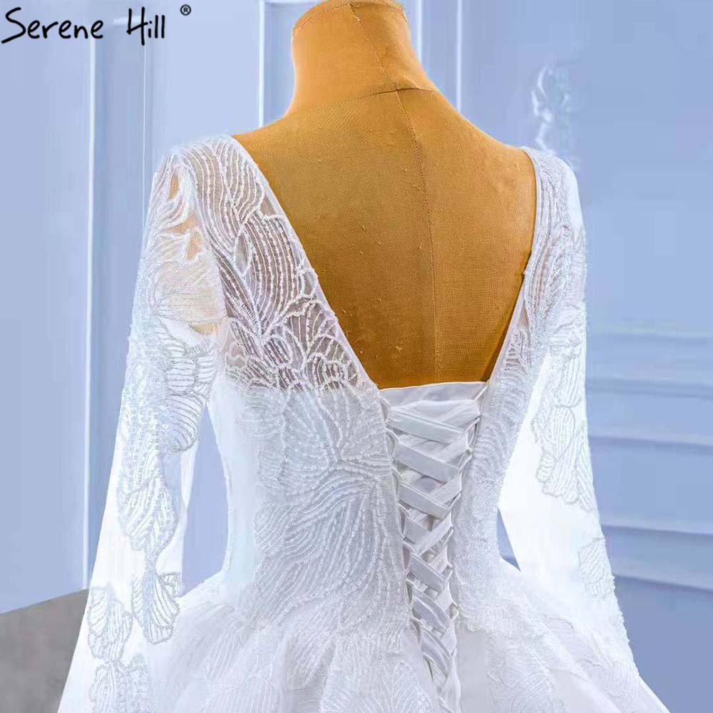 Serene Hill White Beaded Lace Wedding Dresses 2025 V-neck Lace Up Sexy Bride Gowns HM67364 Custom Made - SERENE HILL