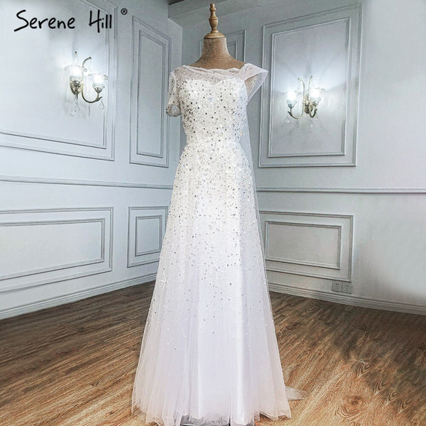 Serene Hill White Beaded Sexy Evening Dresses Gowns 2025 One Shoulder A-Line For Women Wedding Party LA71293