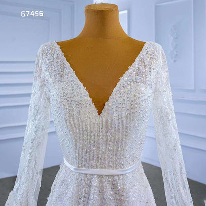 Serene Hill White Cape Sleeves Luxury Lace Beaded V Neck Lace Up Bride Gowns Wedding Dress 2025 High End Custom Made HM67456 - SERENE HILL