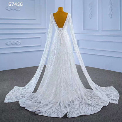 Serene Hill White Cape Sleeves Luxury Lace Beaded V Neck Lace Up Bride Gowns Wedding Dress 2025 High End Custom Made HM67456 - SERENE HILL