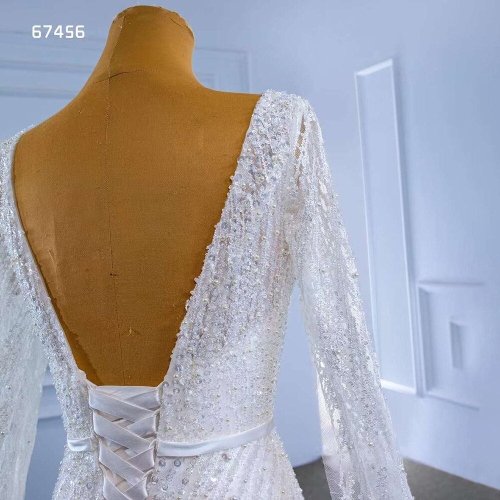 Serene Hill White Cape Sleeves Luxury Lace Beaded V Neck Lace Up Bride Gowns Wedding Dress 2025 High End Custom Made HM67456 - SERENE HILL