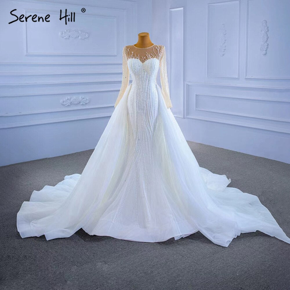 Serene Hill White Detachable Skirt Wedding Dresses 2025 Mermaid Elegant Luxury Bride Gowns HM67315 Custom Made - SERENE HILL