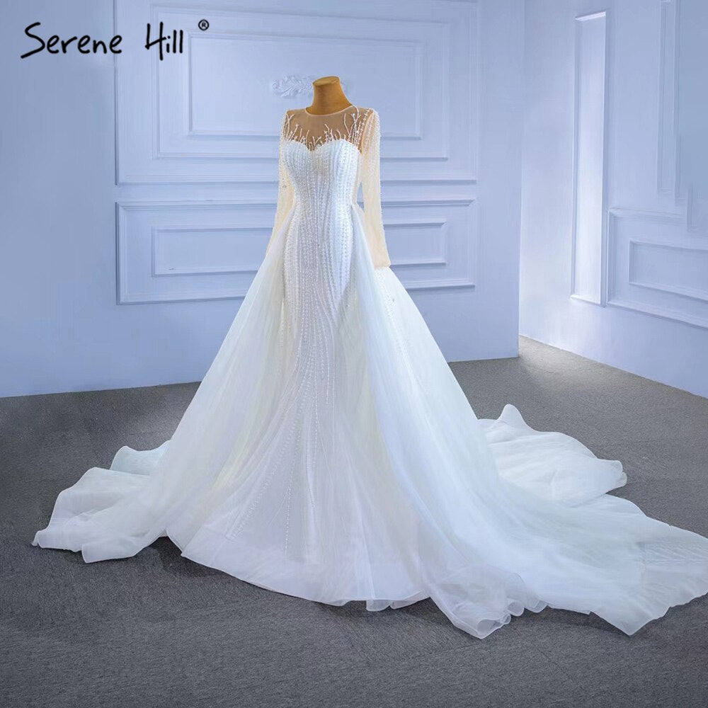 Serene Hill White Detachable Skirt Wedding Dresses 2025 Mermaid Elegant Luxury Bride Gowns HM67315 Custom Made - SERENE HILL
