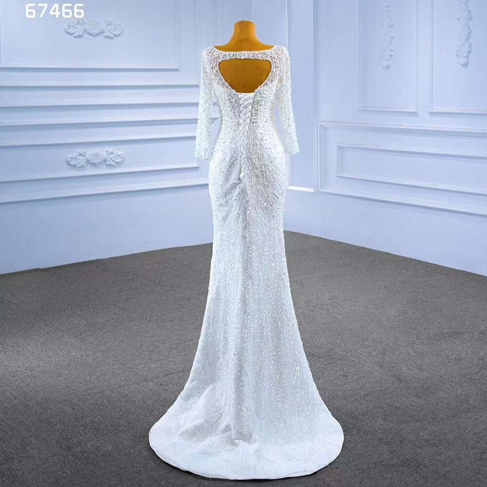 Serene Hill White Detachable Train Mermaid Pearls Beaded Lace Up Bride Gowns Wedding Dress 2025 High End Custom Made HM67466 - SERENE HILL