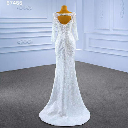 Serene Hill White Detachable Train Mermaid Pearls Beaded Lace Up Bride Gowns Wedding Dress 2025 High End Custom Made HM67466 - SERENE HILL