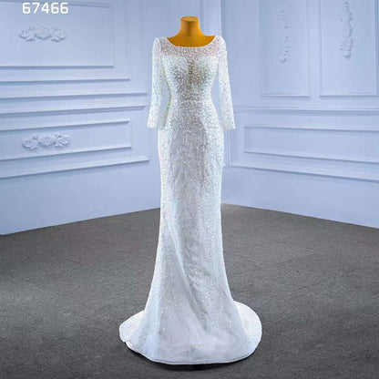Serene Hill White Detachable Train Mermaid Pearls Beaded Lace Up Bride Gowns Wedding Dress 2025 High End Custom Made HM67466 - SERENE HILL