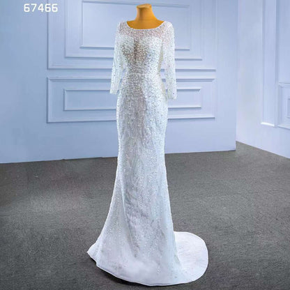 Serene Hill White Detachable Train Mermaid Pearls Beaded Lace Up Bride Gowns Wedding Dress 2025 High End Custom Made HM67466 - SERENE HILL