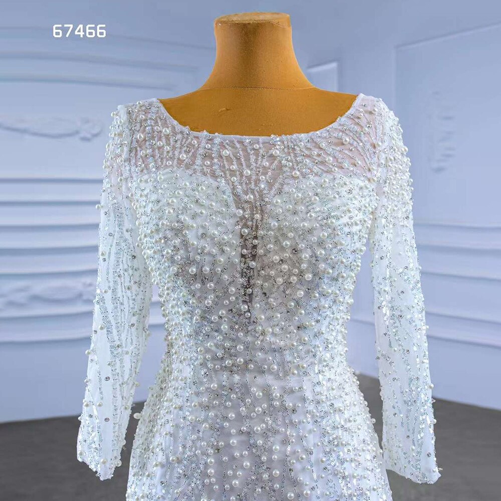 Serene Hill White Detachable Train Mermaid Pearls Beaded Lace Up Bride Gowns Wedding Dress 2025 High End Custom Made HM67466 - SERENE HILL