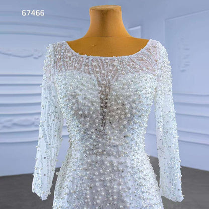 Serene Hill White Detachable Train Mermaid Pearls Beaded Lace Up Bride Gowns Wedding Dress 2025 High End Custom Made HM67466 - SERENE HILL