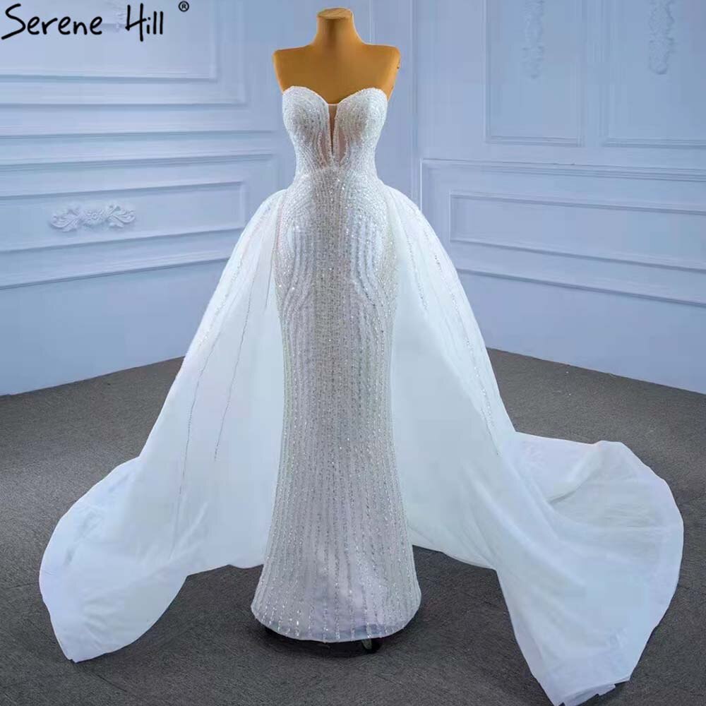 Serene Hill White Detachable Train Mermaid Wedding Dresses 2025 Beaded Luxury Bride Gowns HM67404 Custom Made - SERENE HILL