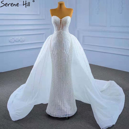 Serene Hill White Detachable Train Mermaid Wedding Dresses 2025 Beaded Luxury Bride Gowns HM67404 Custom Made - SERENE HILL
