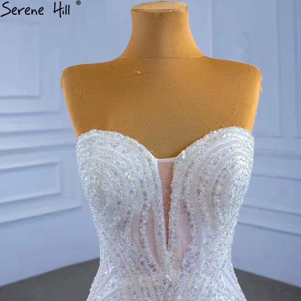 Serene Hill White Detachable Train Mermaid Wedding Dresses 2025 Beaded Luxury Bride Gowns HM67404 Custom Made - SERENE HILL