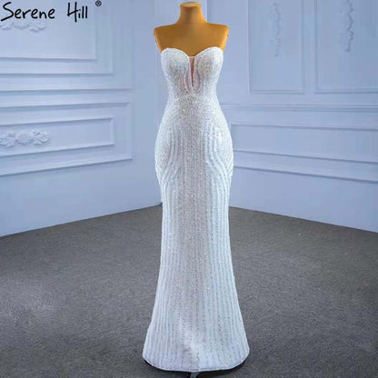 Serene Hill White Detachable Train Mermaid Wedding Dresses 2025 Beaded Luxury Bride Gowns HM67404 Custom Made - SERENE HILL