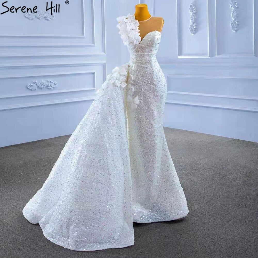 Serene Hill White Detachable Train Wedding Dresses Gowns 2025 Mermaid Luxury Beaded Pearls Elegant Bridal Dress HM67409 - SERENE HILL