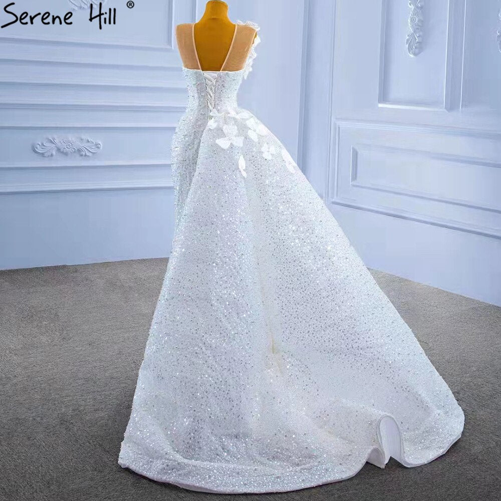 Serene Hill White Detachable Train Wedding Dresses Gowns 2025 Mermaid Luxury Beaded Pearls Elegant Bridal Dress HM67409 - SERENE HILL
