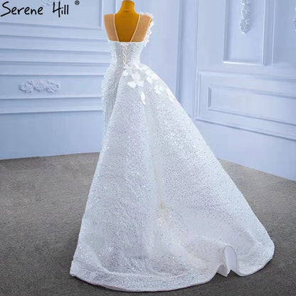 Serene Hill White Detachable Train Wedding Dresses Gowns 2025 Mermaid Luxury Beaded Pearls Elegant Bridal Dress HM67409 - SERENE HILL