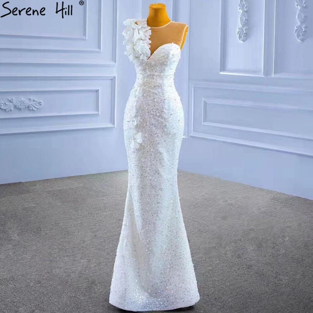 Serene Hill White Detachable Train Wedding Dresses Gowns 2025 Mermaid Luxury Beaded Pearls Elegant Bridal Dress HM67409 - SERENE HILL