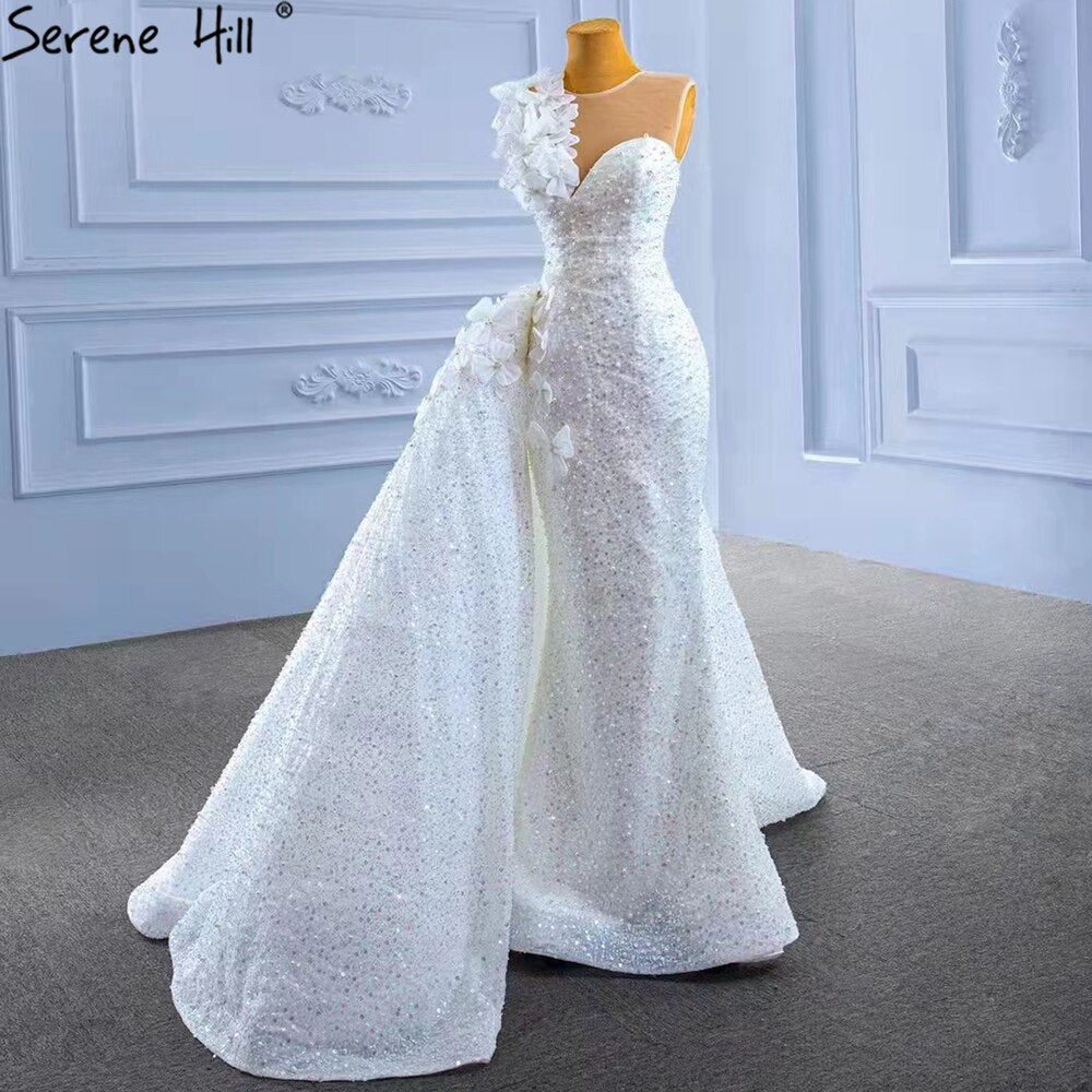 Serene Hill White Detachable Train Wedding Dresses Gowns 2025 Mermaid Luxury Beaded Pearls Elegant Bridal Dress HM67409 - SERENE HILL