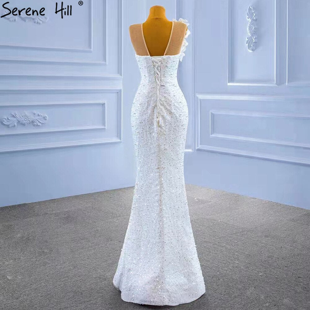 Serene Hill White Detachable Train Wedding Dresses Gowns 2025 Mermaid Luxury Beaded Pearls Elegant Bridal Dress HM67409 - SERENE HILL