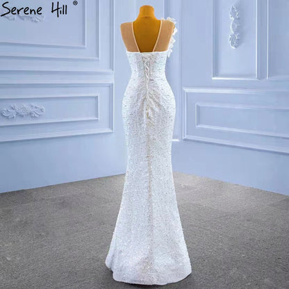 Serene Hill White Detachable Train Wedding Dresses Gowns 2025 Mermaid Luxury Beaded Pearls Elegant Bridal Dress HM67409 - SERENE HILL