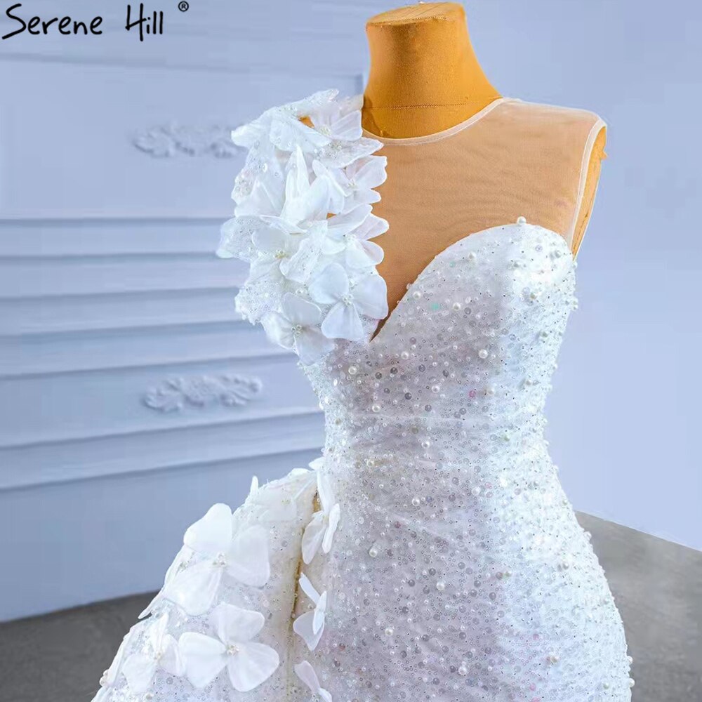Serene Hill White Detachable Train Wedding Dresses Gowns 2025 Mermaid Luxury Beaded Pearls Elegant Bridal Dress HM67409 - SERENE HILL