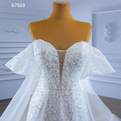 Serene Hill White Elegant Mermaid Luxury Pearls Beaded Lace Up Wedding Dress 2025 High End Custom Made HM67503 - SERENE HILL