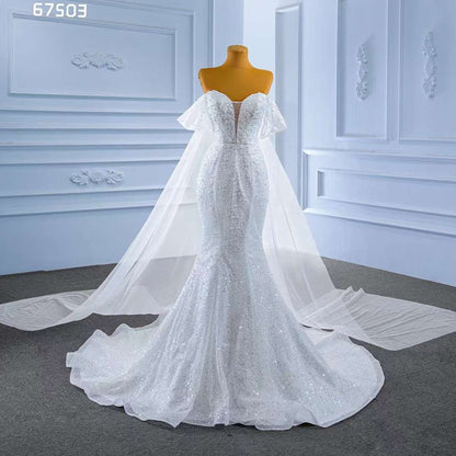 Serene Hill White Elegant Mermaid Luxury Pearls Beaded Lace Up Wedding Dress 2025 High End Custom Made HM67503 - SERENE HILL