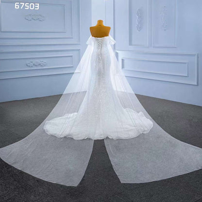 Serene Hill White Elegant Mermaid Luxury Pearls Beaded Lace Up Wedding Dress 2025 High End Custom Made HM67503 - SERENE HILL