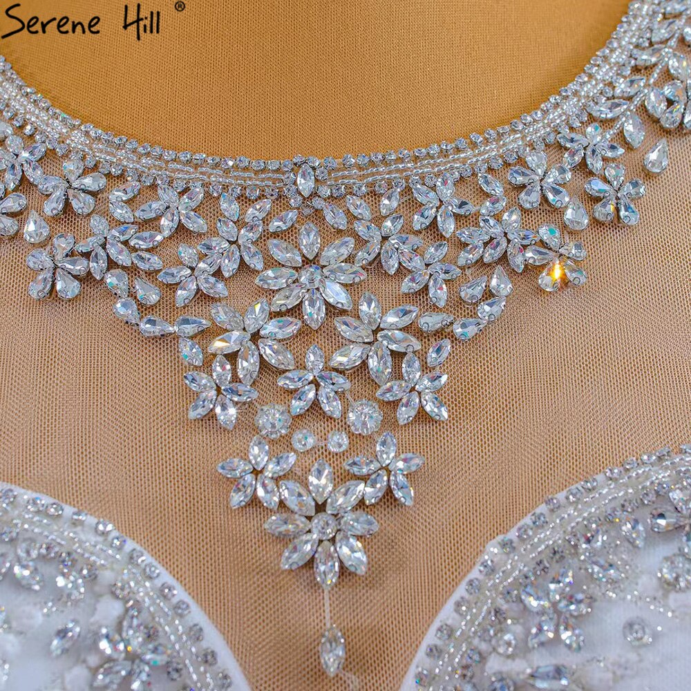 Serene Hill White Luxury Elegant Mermaid Wedding Dresses 2025 Beaded Diamond Cap Sleeves Bride Gowns HM67296 Custom Made - SERENE HILL