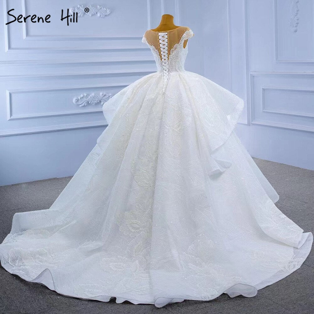 Serene Hill White Luxury High-end Wedding Dresses 2025 Beaded Pearl Lace Up Bride Gowns HM67306 Custom Made - SERENE HILL