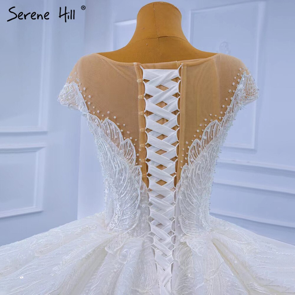 Serene Hill White Luxury High-end Wedding Dresses 2025 Beaded Pearl Lace Up Bride Gowns HM67306 Custom Made - SERENE HILL