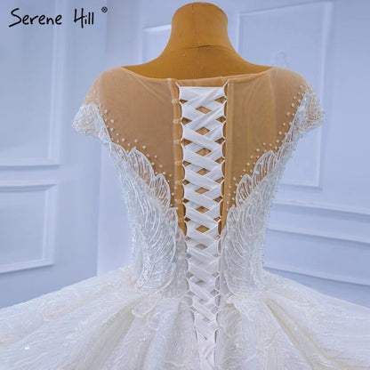 Serene Hill White Luxury High-end Wedding Dresses 2025 Beaded Pearl Lace Up Bride Gowns HM67306 Custom Made - SERENE HILL