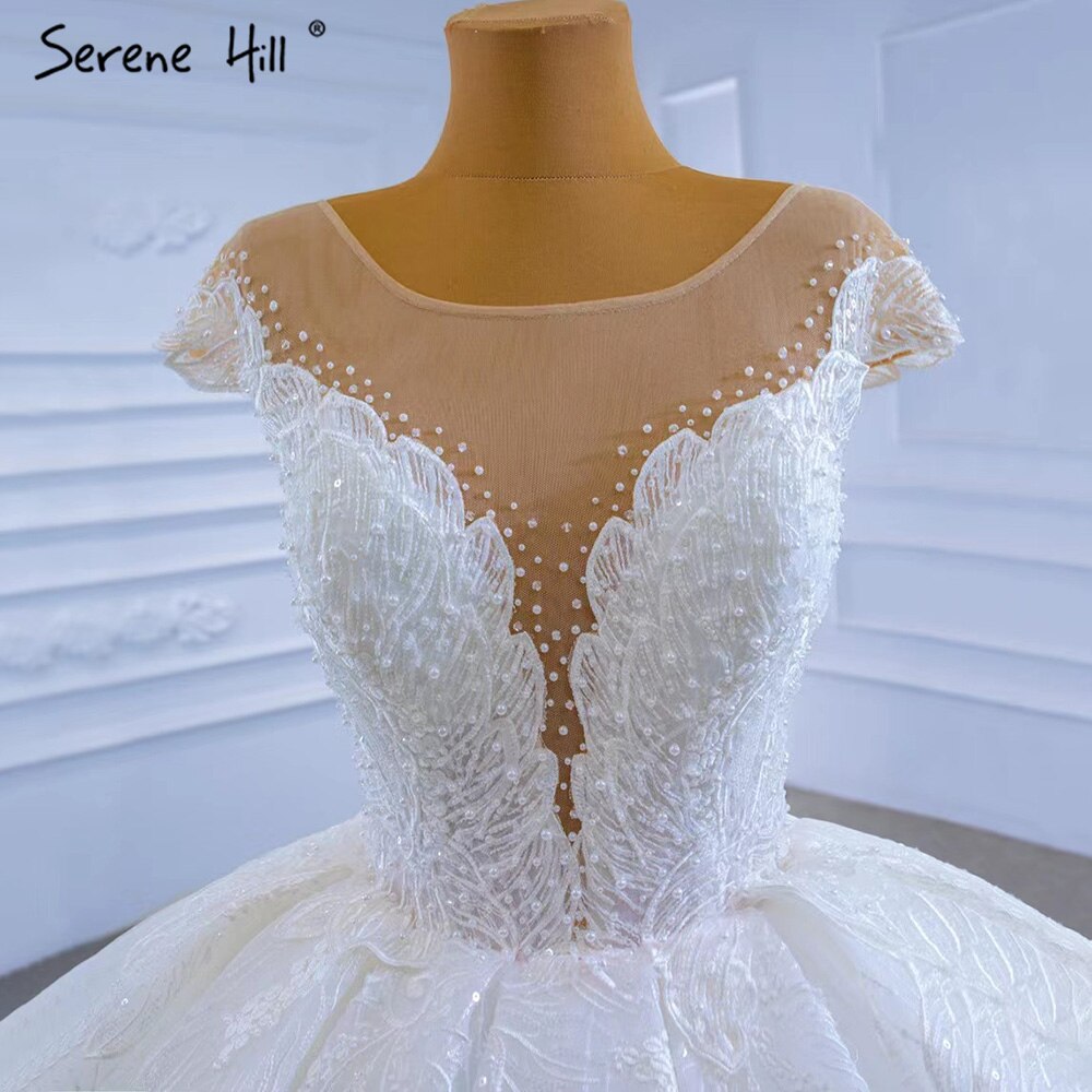 Serene Hill White Luxury High-end Wedding Dresses 2025 Beaded Pearl Lace Up Bride Gowns HM67306 Custom Made - SERENE HILL