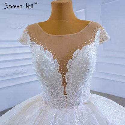 Serene Hill White Luxury High-end Wedding Dresses 2025 Beaded Pearl Lace Up Bride Gowns HM67306 Custom Made - SERENE HILL