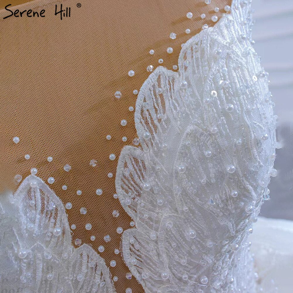 Serene Hill White Luxury High-end Wedding Dresses 2025 Beaded Pearl Lace Up Bride Gowns HM67306 Custom Made - SERENE HILL