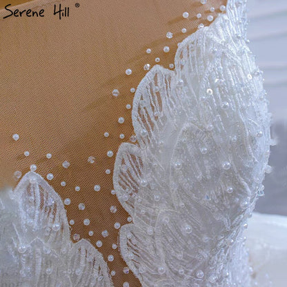 Serene Hill White Luxury High-end Wedding Dresses 2025 Beaded Pearl Lace Up Bride Gowns HM67306 Custom Made - SERENE HILL