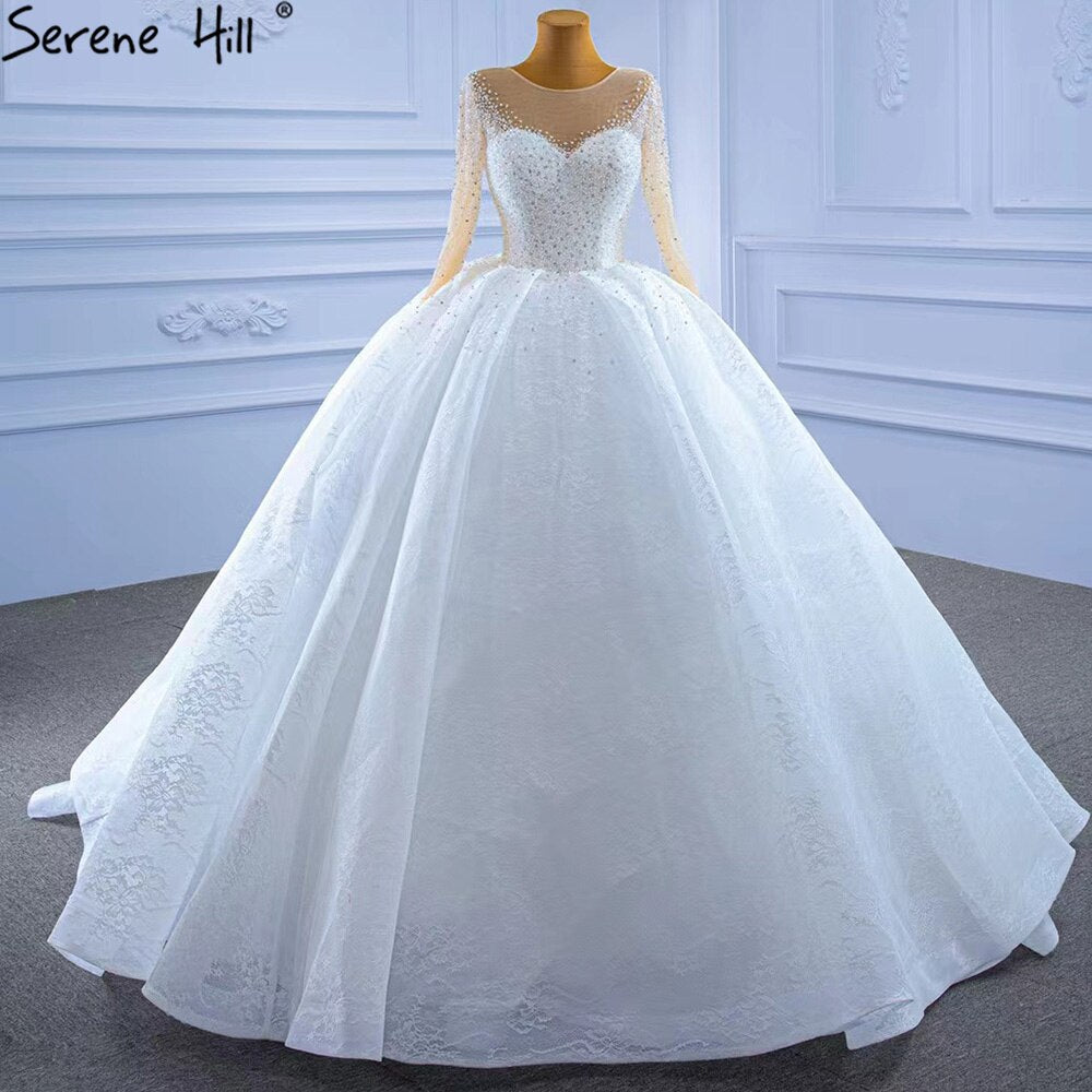 Serene Hill White Luxury High-end Wedding Dresses 2025 Beaded Pearls Sparkle Bride Gowns HM67293 Custom Made - SERENE HILL