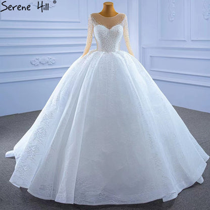 Serene Hill White Luxury High-end Wedding Dresses 2025 Beaded Pearls Sparkle Bride Gowns HM67293 Custom Made - SERENE HILL