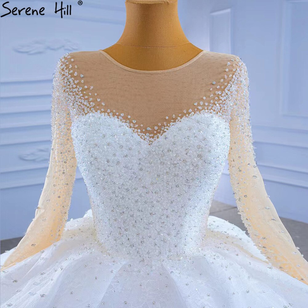Serene Hill White Luxury High-end Wedding Dresses 2025 Beaded Pearls Sparkle Bride Gowns HM67293 Custom Made - SERENE HILL