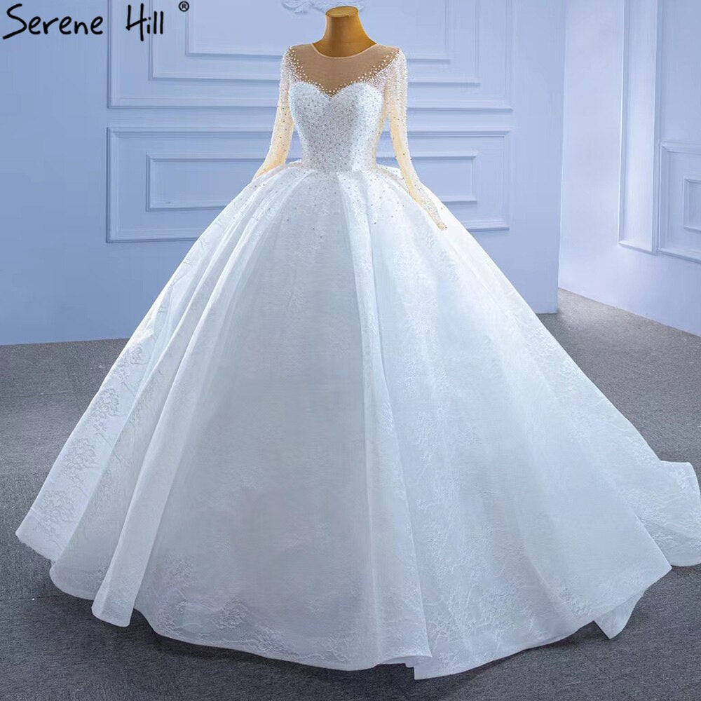 Serene Hill White Luxury High-end Wedding Dresses 2025 Beaded Pearls Sparkle Bride Gowns HM67293 Custom Made - SERENE HILL