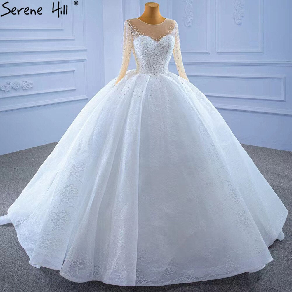 Serene Hill White Luxury High-end Wedding Dresses 2025 Beaded Pearls Sparkle Bride Gowns HM67293 Custom Made - SERENE HILL