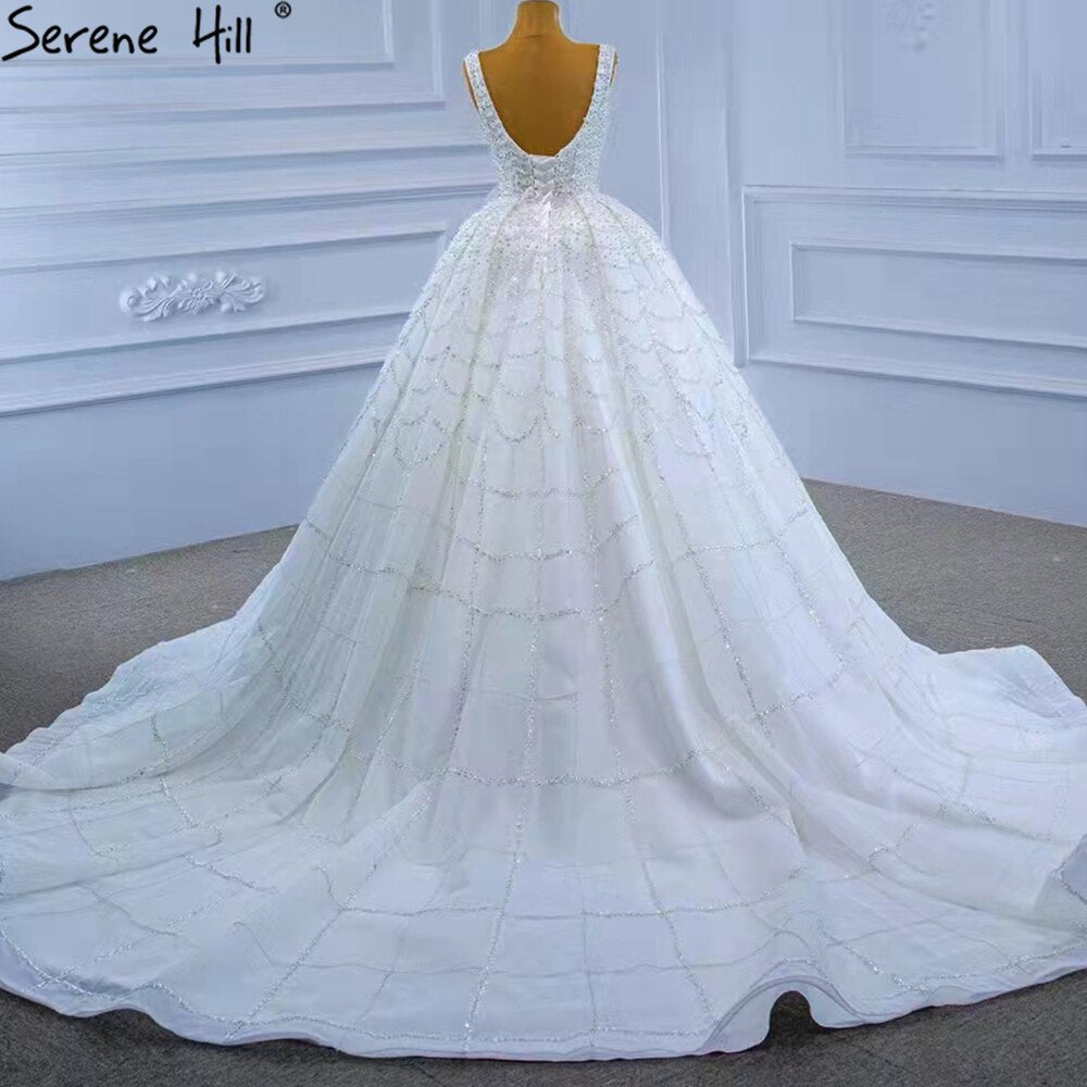 Serene Hill White Luxury Lace Up Wedding Dresses 2025 Beaded High-end Sexy Bride Gowns HM67377 Custom Made - SERENE HILL