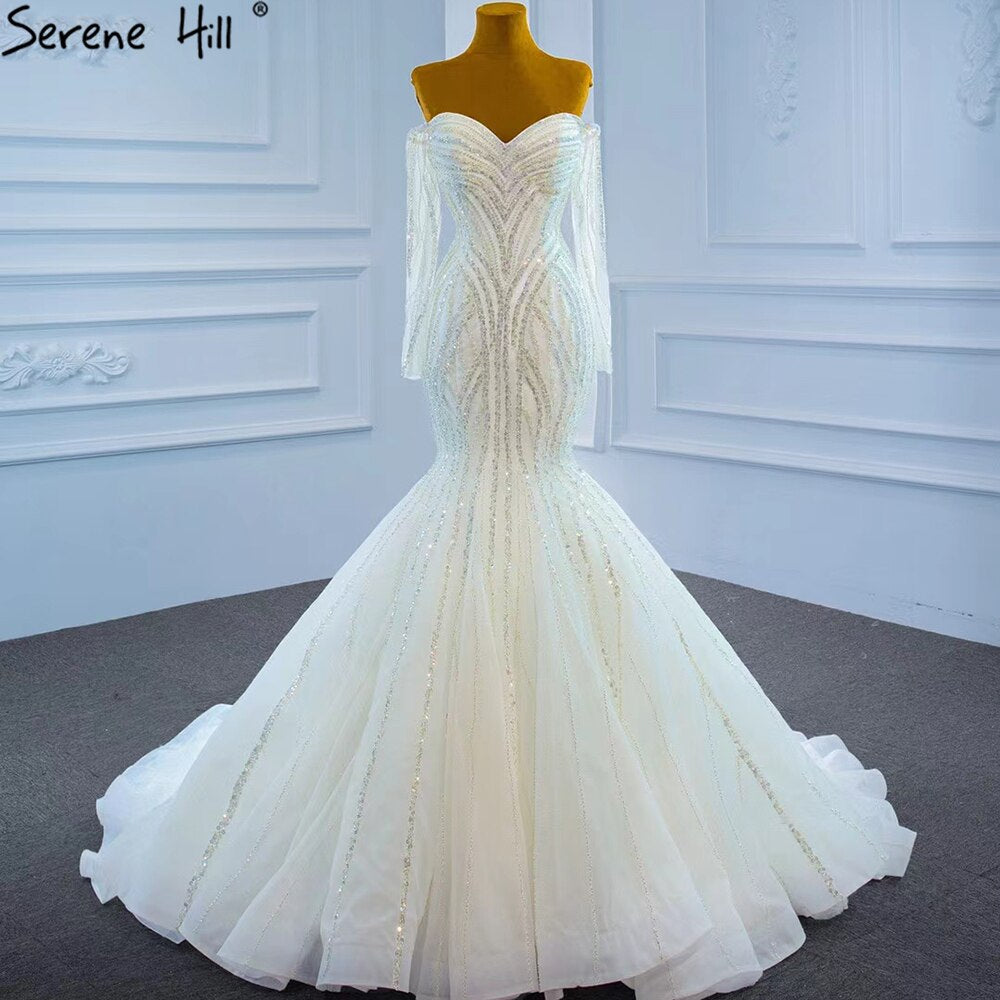 Serene Hill White Luxury Mermaid Wedding Dresses 2025 Elegant Beading Pearls Sexy Bridal Gowns HM67242 - SERENE HILL