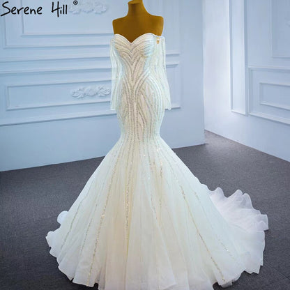 Serene Hill White Luxury Mermaid Wedding Dresses 2025 Elegant Beading Pearls Sexy Bridal Gowns HM67242 - SERENE HILL