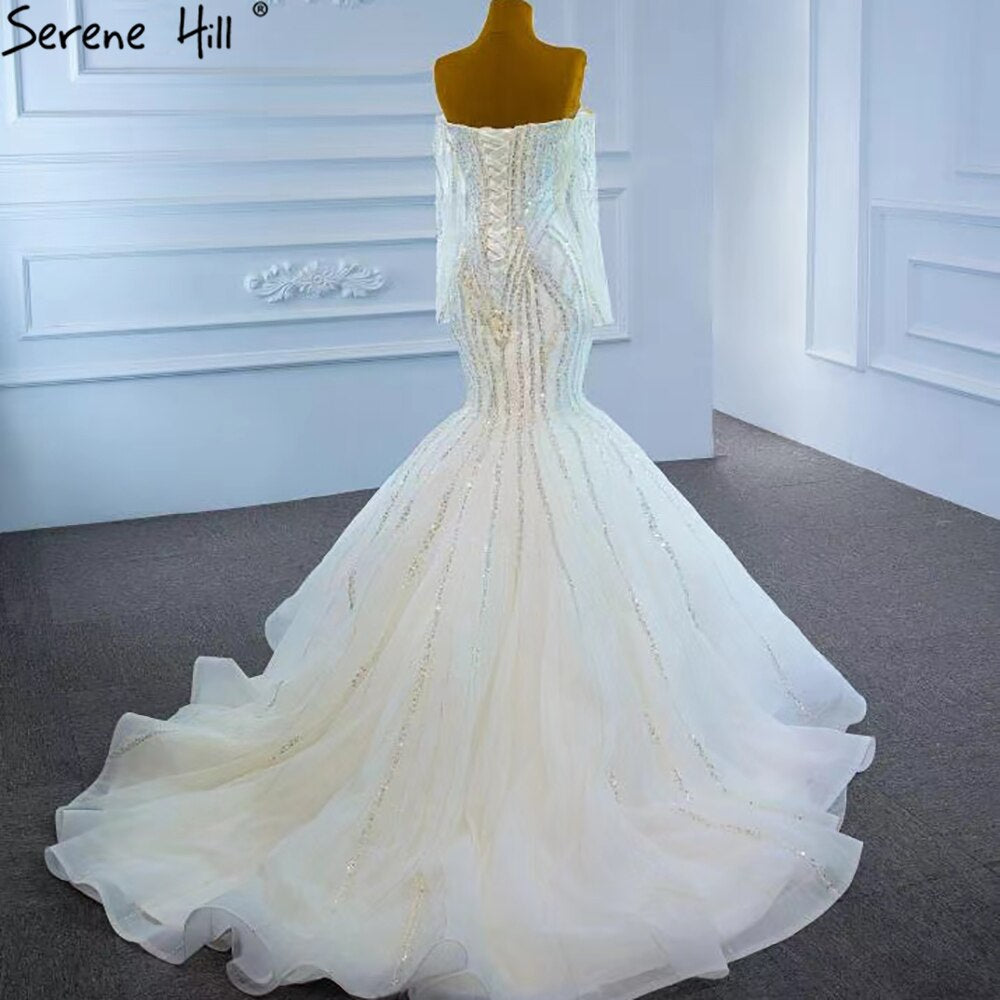 Serene Hill White Luxury Mermaid Wedding Dresses 2025 Elegant Beading Pearls Sexy Bridal Gowns HM67242 - SERENE HILL