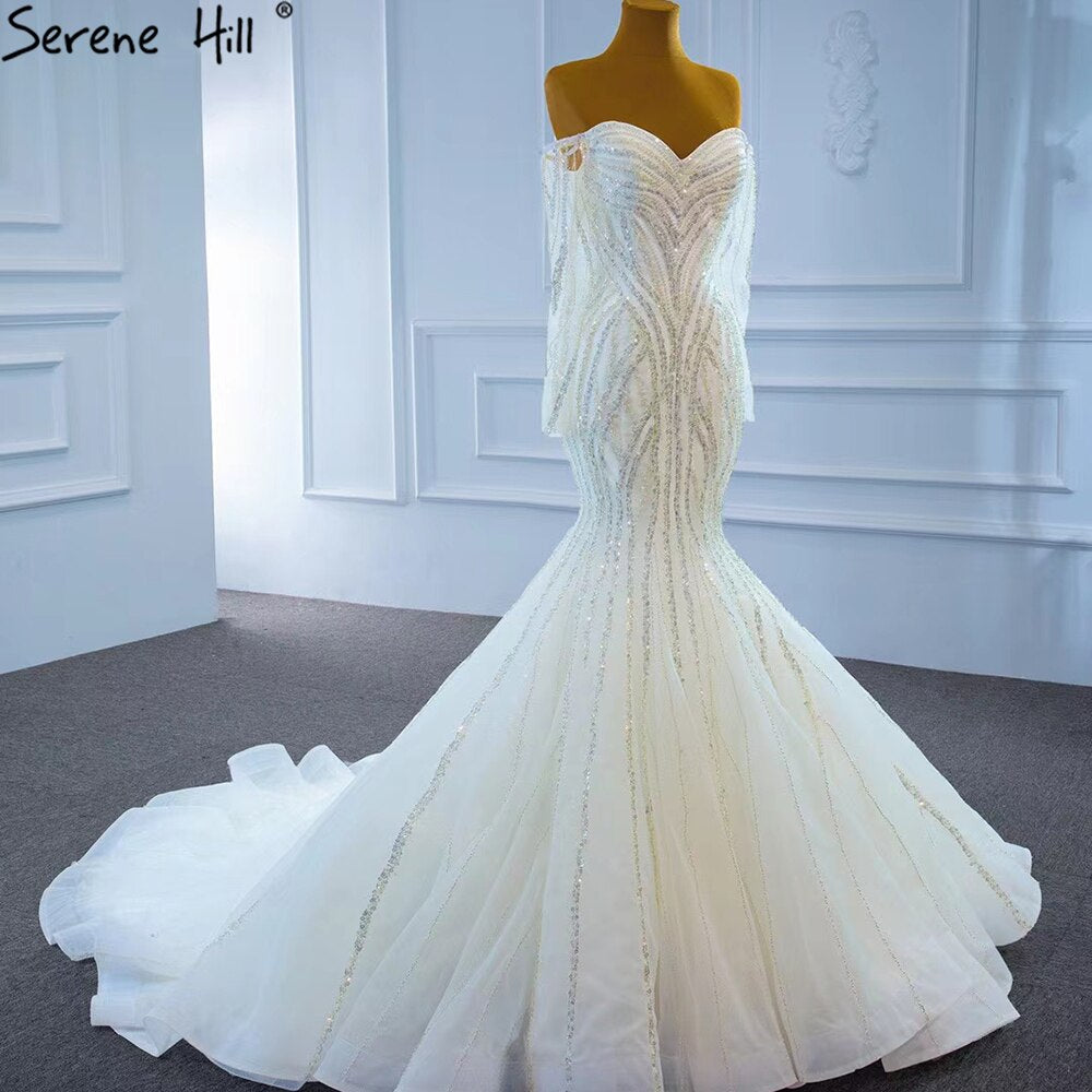 Serene Hill White Luxury Mermaid Wedding Dresses 2025 Elegant Beading Pearls Sexy Bridal Gowns HM67242 - SERENE HILL
